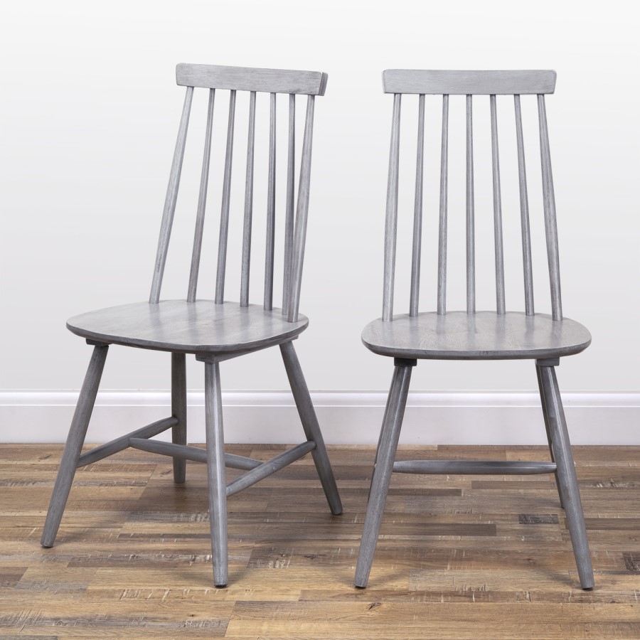 Pair of Grey Wooden Spindle Dining Chairs - Cami