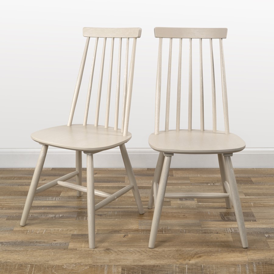 Pair of Solid Wood Dining Chairs in Cream with Spindle Back - Cami