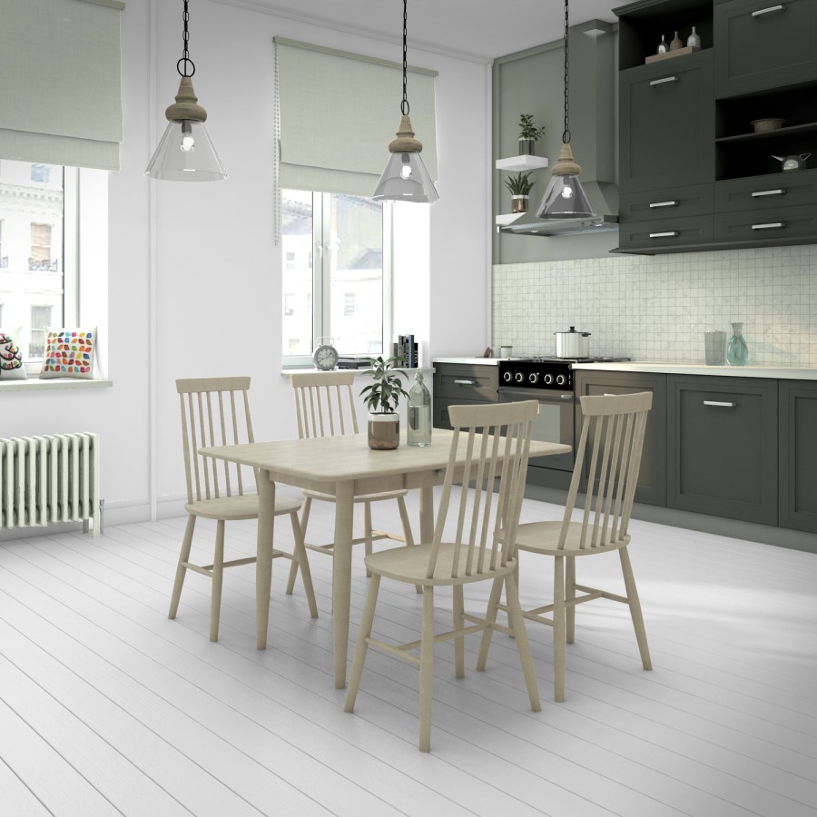 Pair of Solid Wood Dining Chairs in Cream with Spindle Back - Cami
