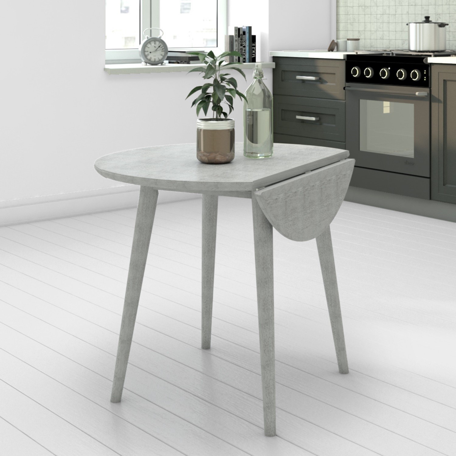 Round Drop Leaf Dining Table In Grey Seats 2 Cami Furniture123 Round Drop Leaf Dining Table In Grey Seats 2 Cami Furniture123