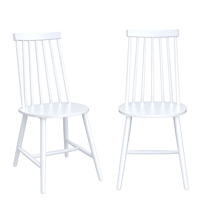 Set of 2 White Wooden Spindle Back Dining Chairs - Cami