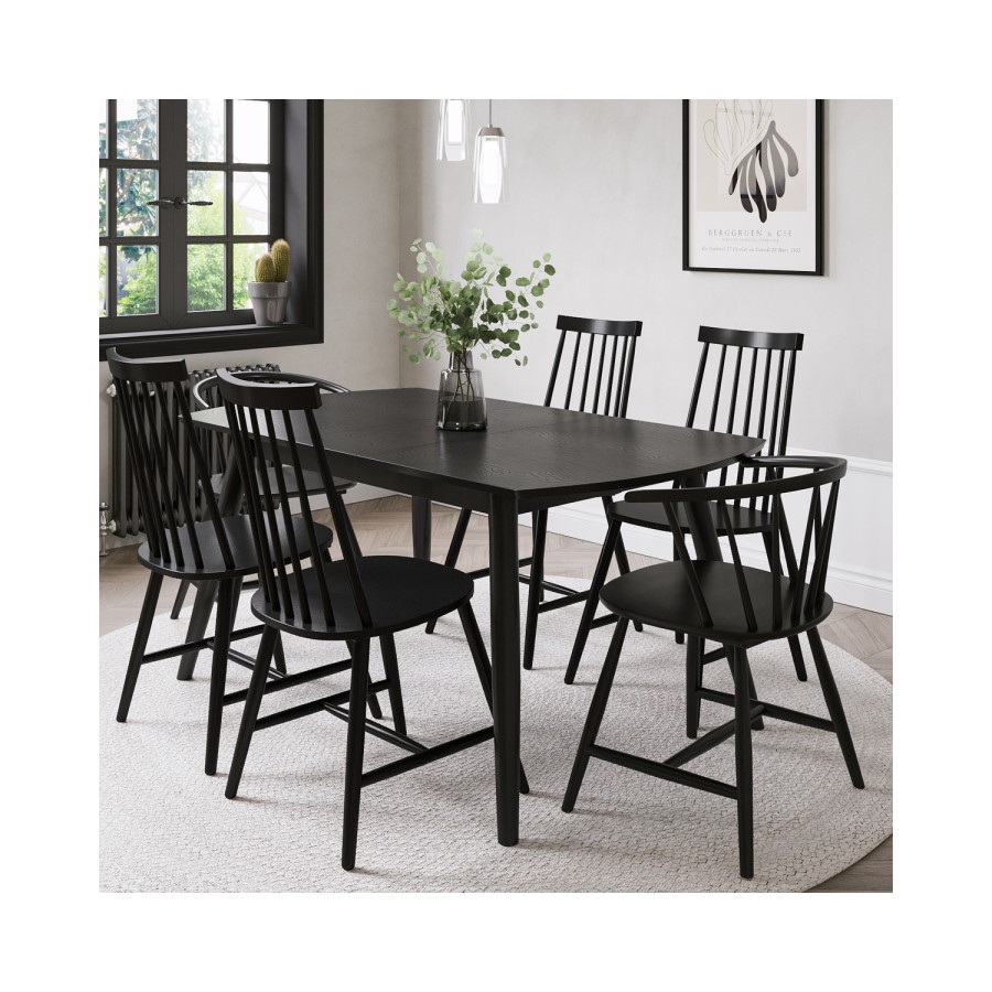 Set of 2 Black Wooden Spindle Dining Chairs - Cami