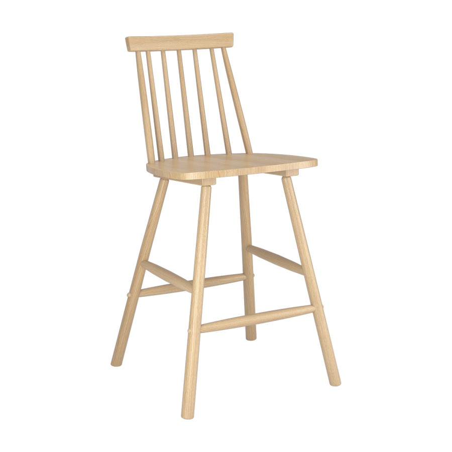 GRADE A1 - Set of 2 Light Oak Wooden Kitchen Stool with Spindle Back - 66cm - Cami