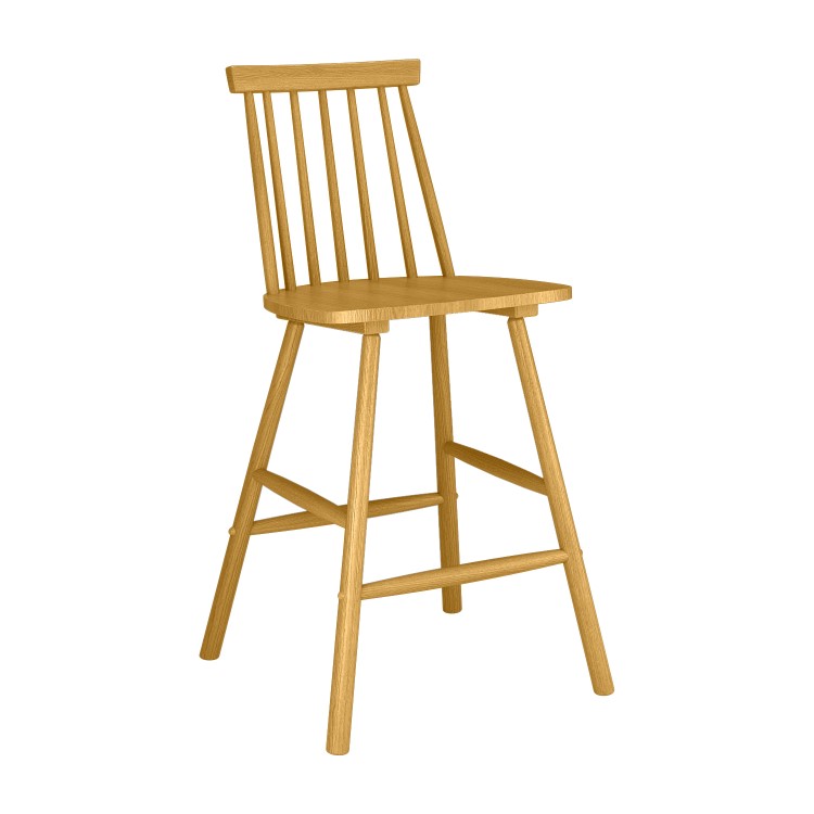 Light Oak Wooden Kitchen Stool with Spindle Back - 66cm - Cami