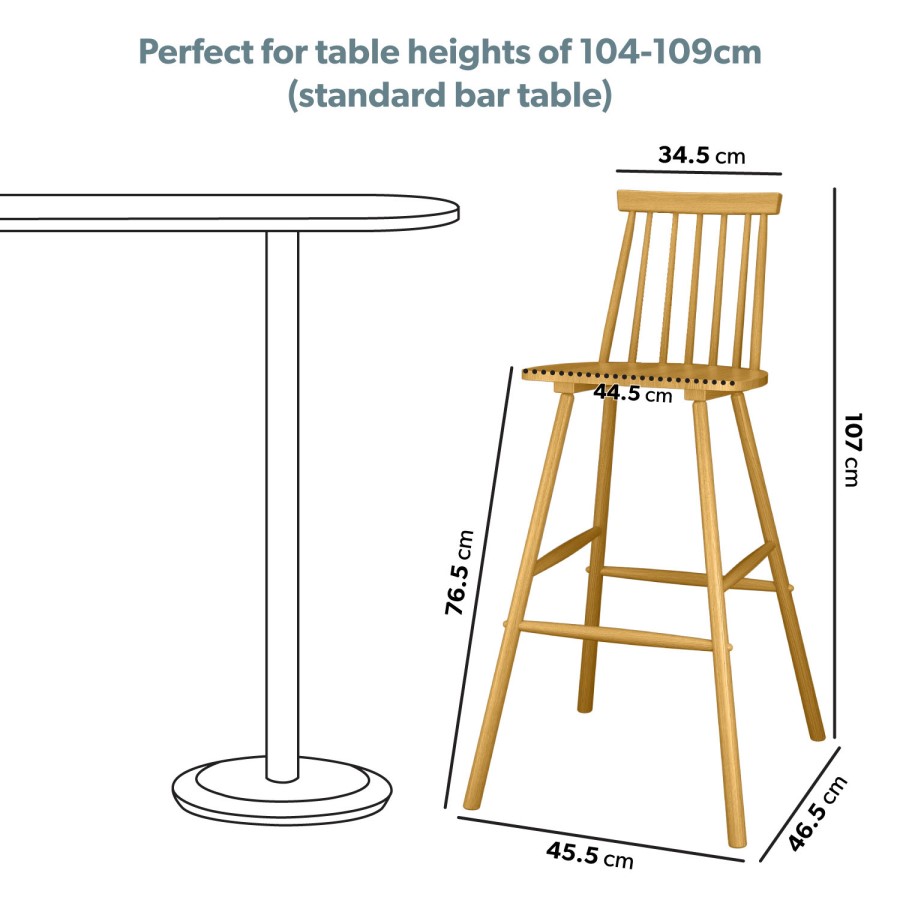 Oak Wooden Bar Stool with Spindle Back - 75cm - Cami