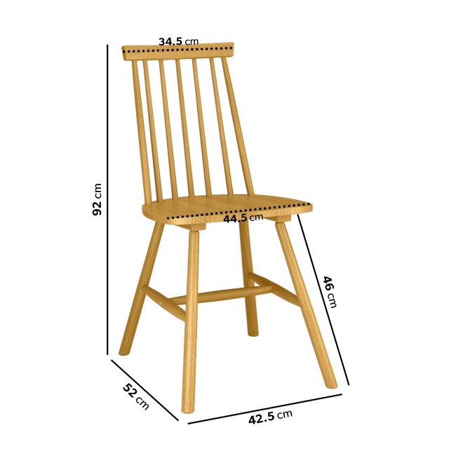 Set of 2 Light Oak Spindle Back Dining Chairs - Cami