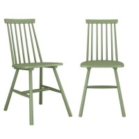GRADE A1 - Set of 2 Olive Green Wooden Spindle Back Dining Chairs - Cami