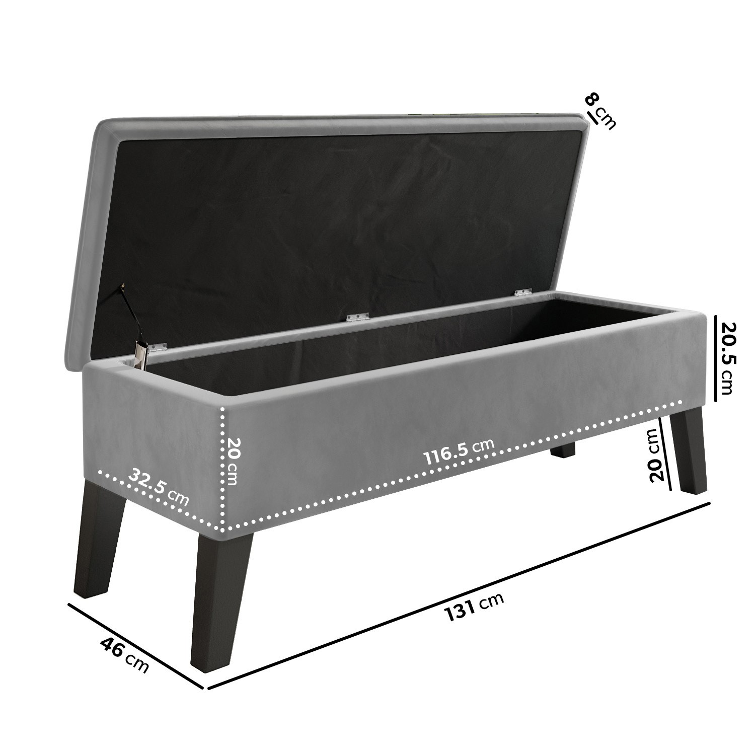 Cushioned EndofBed Ottoman Storage Bench in Grey Velvet Cameron