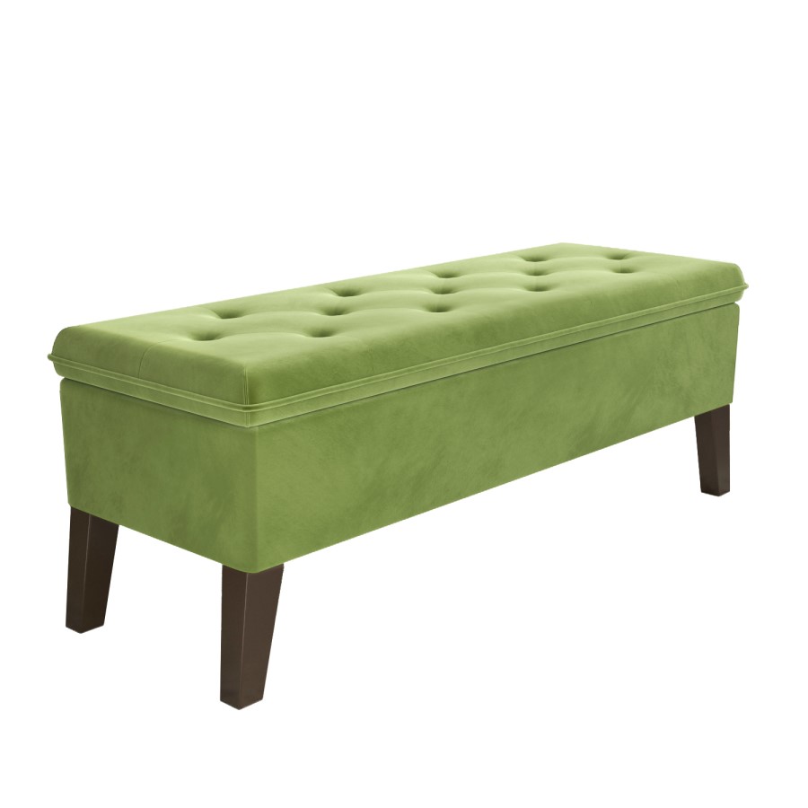 GRADE A1 - Cushioned End-of-Bed Ottoman Storage Bench in Green Velvet - Cameron