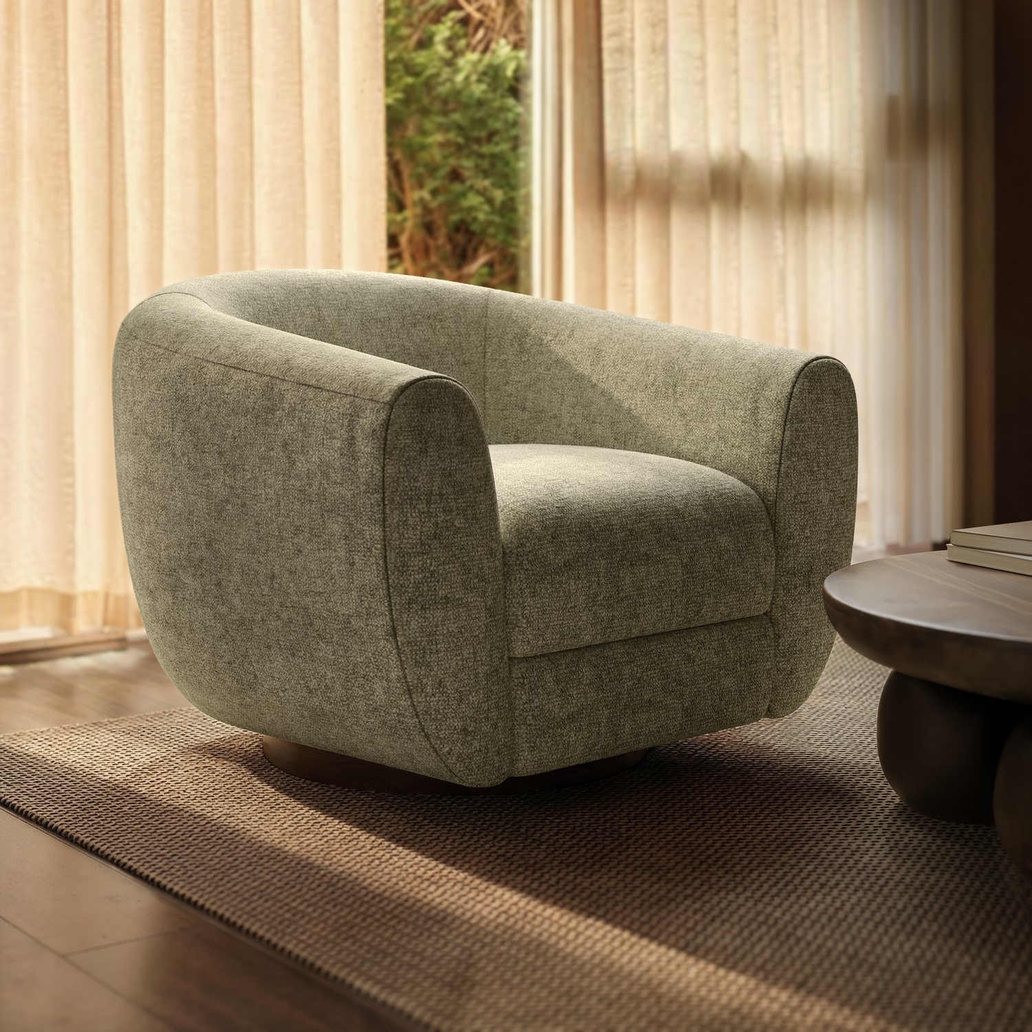 Sage Green Chenille Swivel Tub Armchair