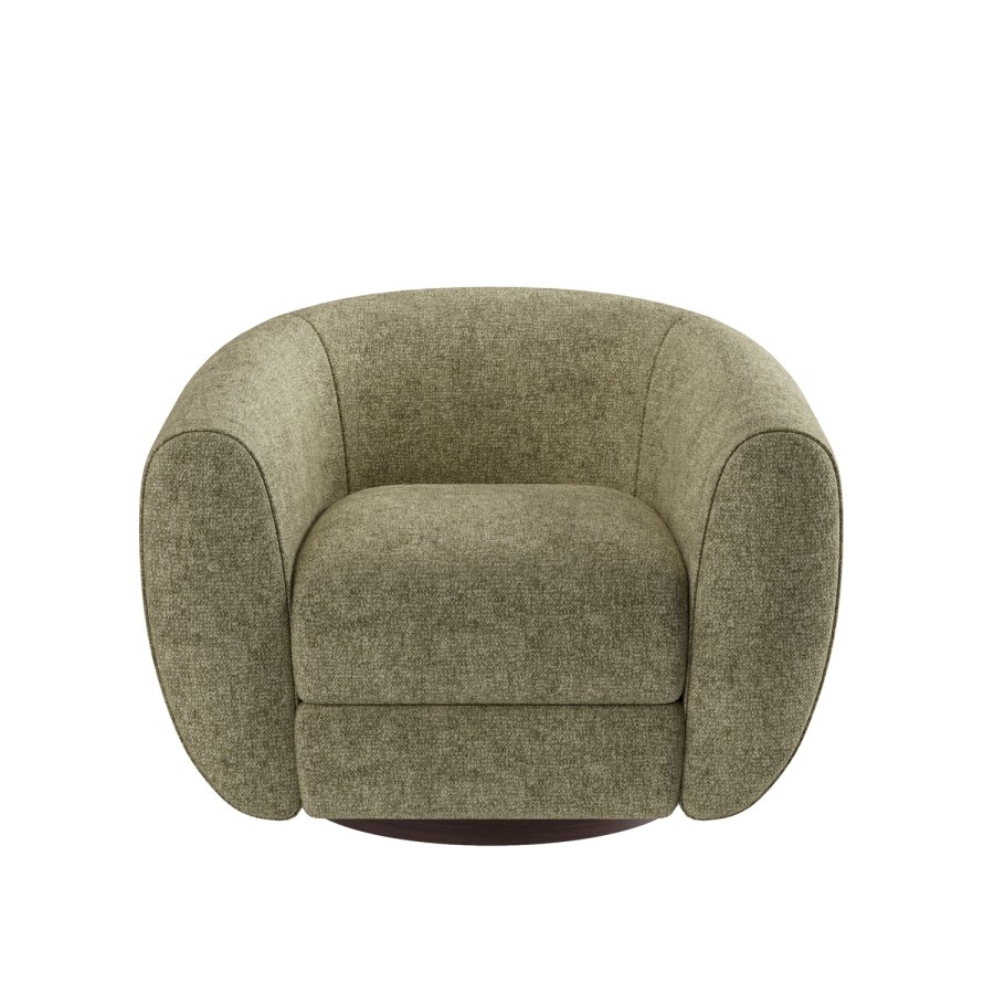 Sage Green Chenille Round Swivel Armchair - Celine