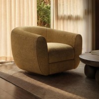 Caramel Brown Chenille Round Swivel Armchair - Celine