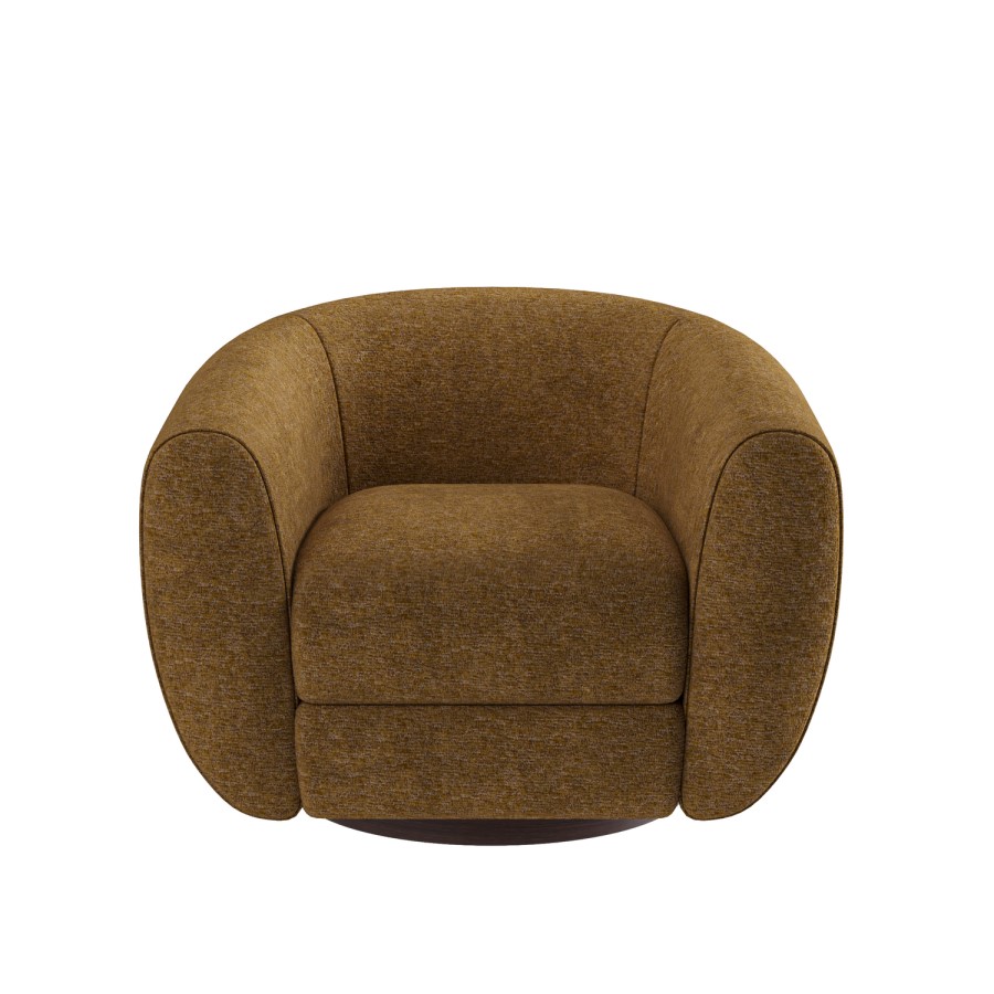 Caramel Brown Chenille Round Swivel Armchair - Celine
