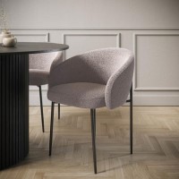 ALMOST PERFECT - Set of 2 Taupe Boucle Upholstered Dining Chairs - Cora ALMOST PERFECT - Set of 2 Taupe Boucle Upholstered Dining Chairs - Cora