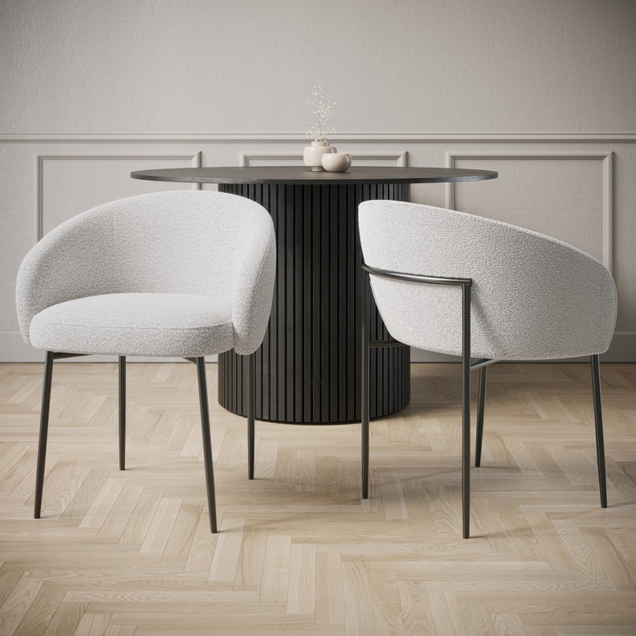 ALMOST PERFECT - Set of 2 White Boucle Upholstered Dining Chairs - Cora