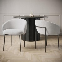 ALMOST PERFECT - Set of 2 White Boucle Upholstered Dining Chairs - Cora