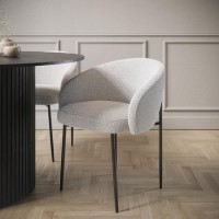 Set of 2 White Boucle Upholstered Dining Chairs - Cora