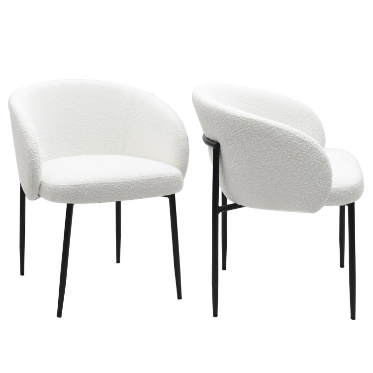 Set of 2 White Boucle Upholstered Dining Chairs - Cora