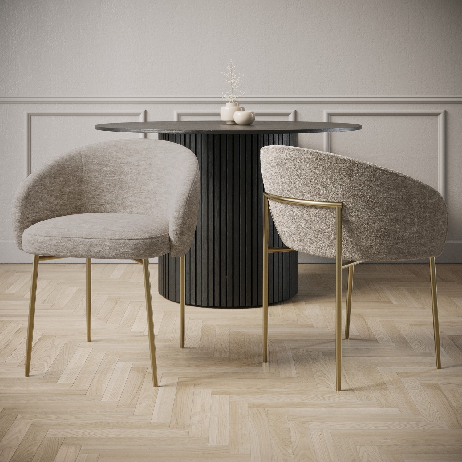 Cora Brown Set Of 2 Mink Upholstered Dining Chairs With Brass Legs