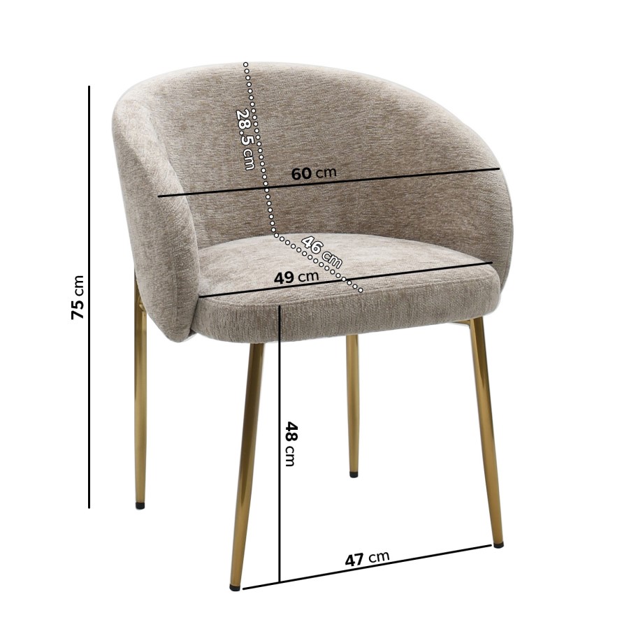 ONLY OPENED - Set of 2 Taupe Upholstered Dining Chairs with Brass Legs - Cora