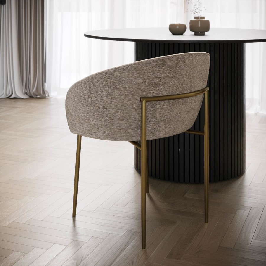 ONLY OPENED - Set of 2 Taupe Upholstered Dining Chairs with Brass Legs - Cora