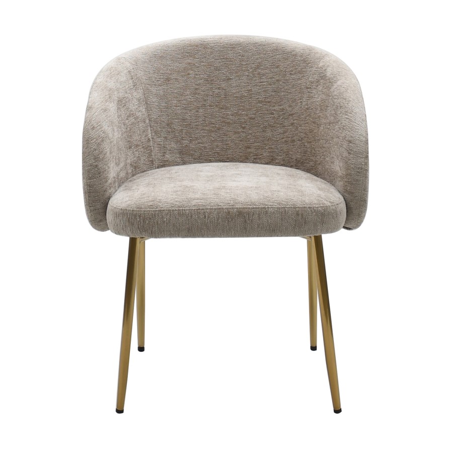 ONLY OPENED - Set of 2 Taupe Upholstered Dining Chairs with Brass Legs - Cora