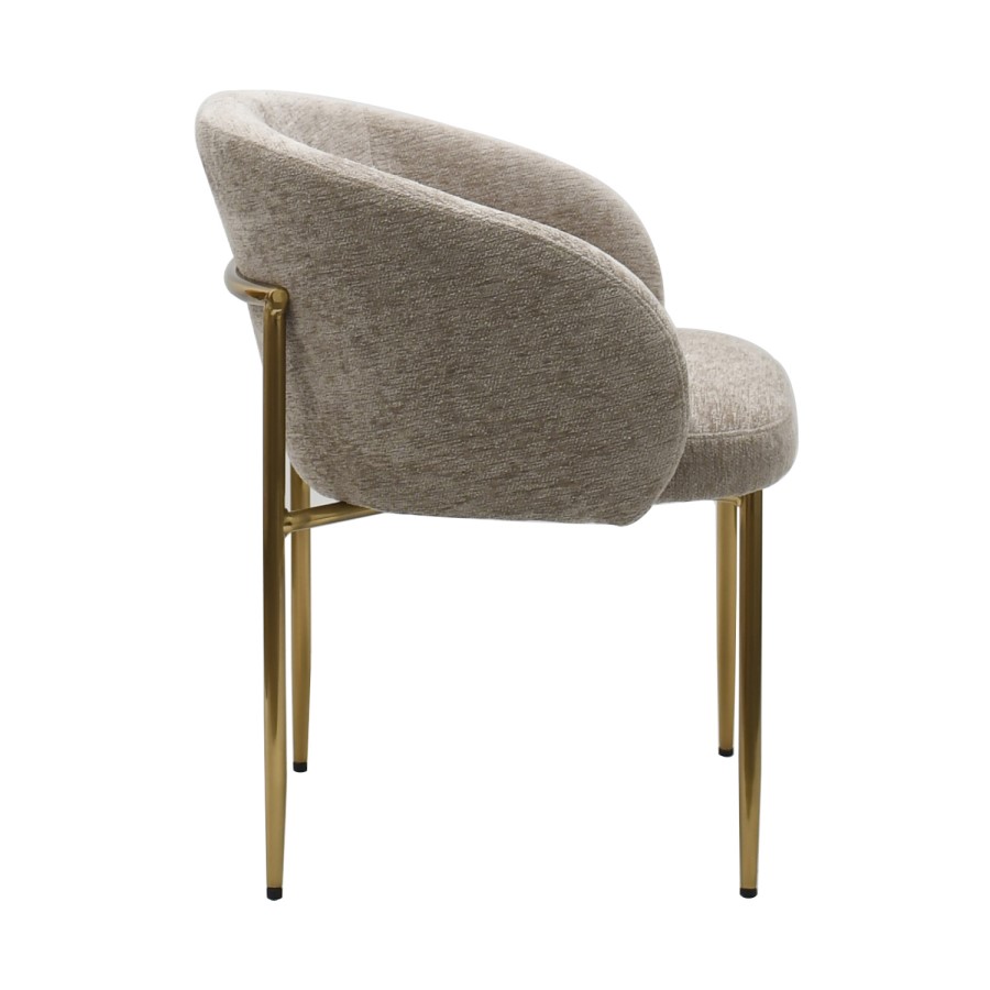 ONLY OPENED - Set of 2 Taupe Upholstered Dining Chairs with Brass Legs - Cora