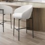 ONLY OPENED - White Boucle Upholstered Kitchen Stool with Black Legs and Back - Cora