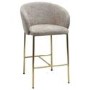 Mink Upholstered Kitchen Stool with Brass Legs and Back - Cora