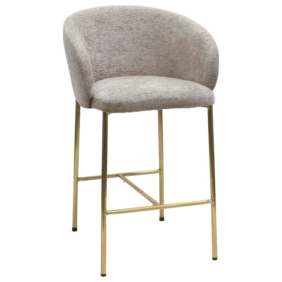 Set of 4 Mink Upholstered Kitchen Stools with Brass Legs and Back - Cora