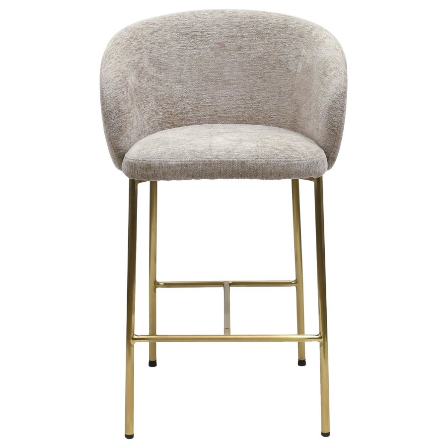 Set of 4 Mink Upholstered Kitchen Stools with Brass Legs and Back - Cora
