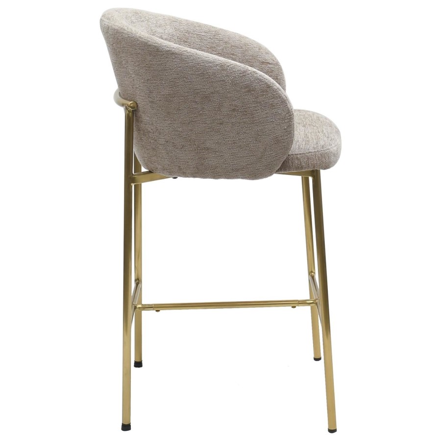 Set of 4 Mink Upholstered Kitchen Stools with Brass Legs and Back - Cora