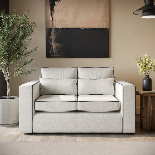 Cream Fabric 2 Seater Sofa with Black Contrast Piping - Coco