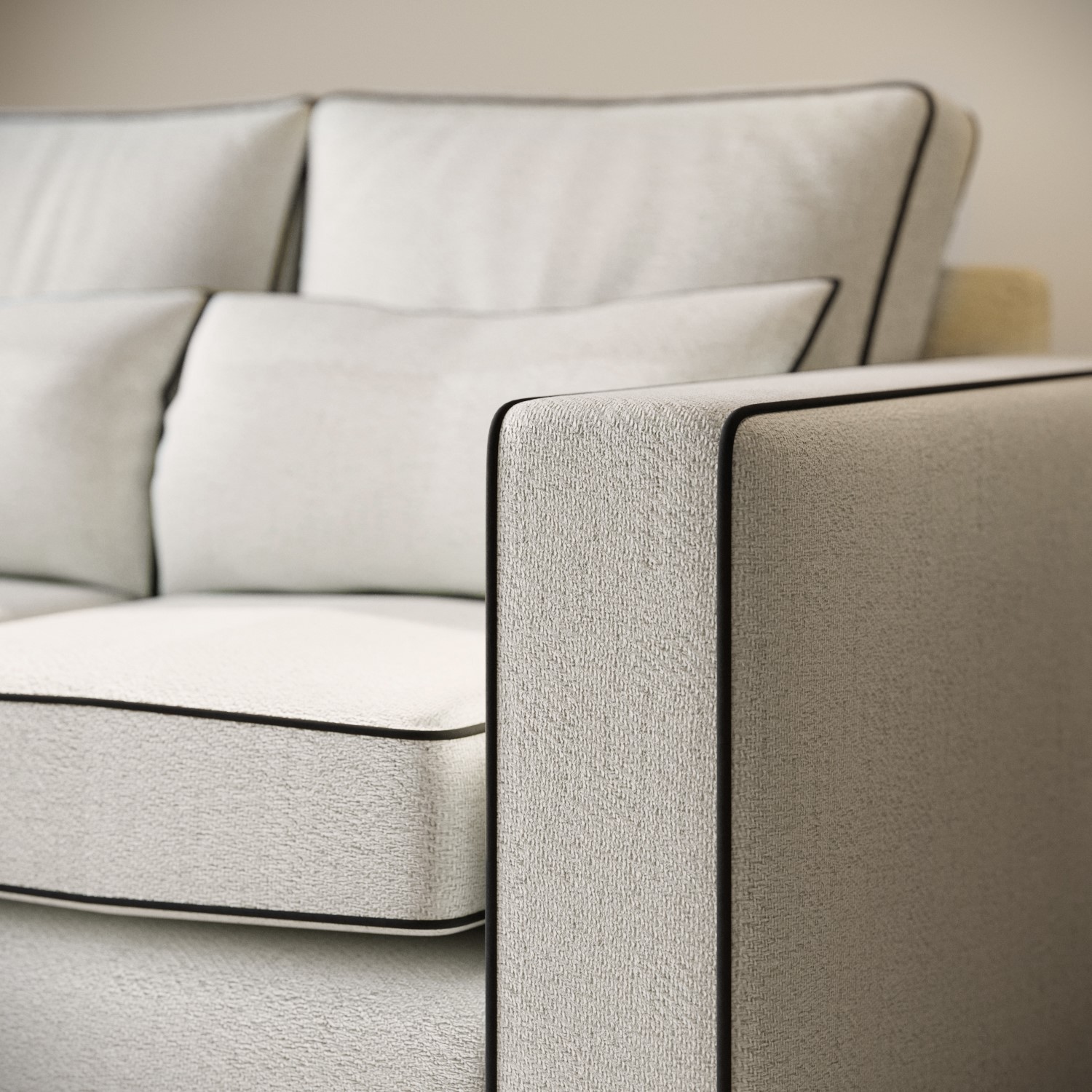 Beige Fabric Piped 2 Seater Sofa - Coco - Furniture123