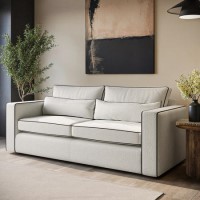 Beige Fabric Piped 3 Seater Sofa - Coco