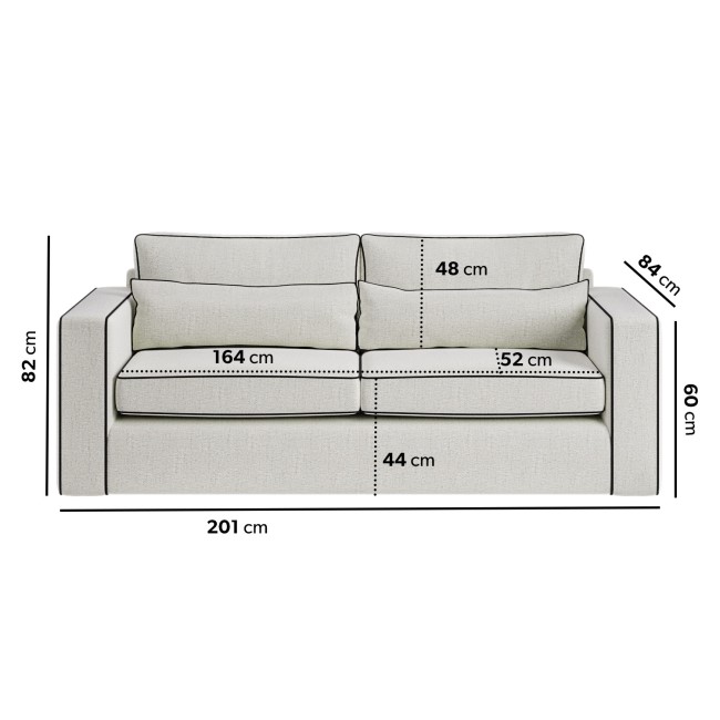 Cream Fabric 3 Seater Sofa with Black Contrast Piping - Coco