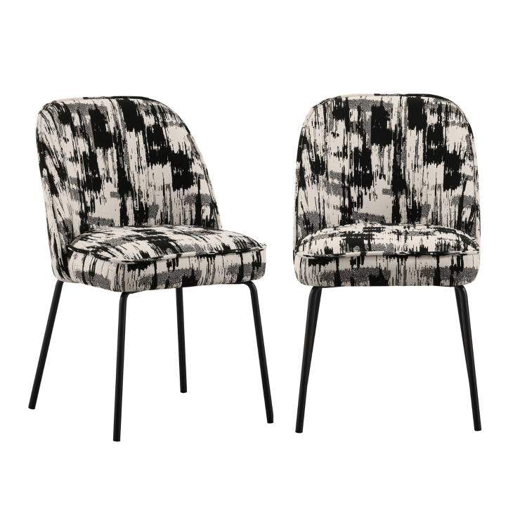 Set of 2 Cream and Black Jacquard Upholstered Dining Chairs - Colette