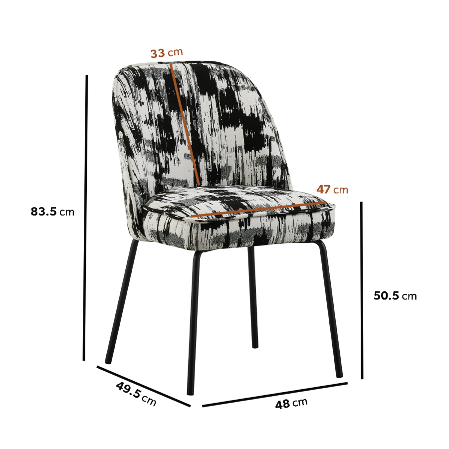 Set of 2 Cream and Black Jacquard Upholstered Curved Dining Chairs - Celia
