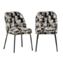 Set of 2 Cream and Black Jacquard Upholstered Curved Dining Chairs - Celia