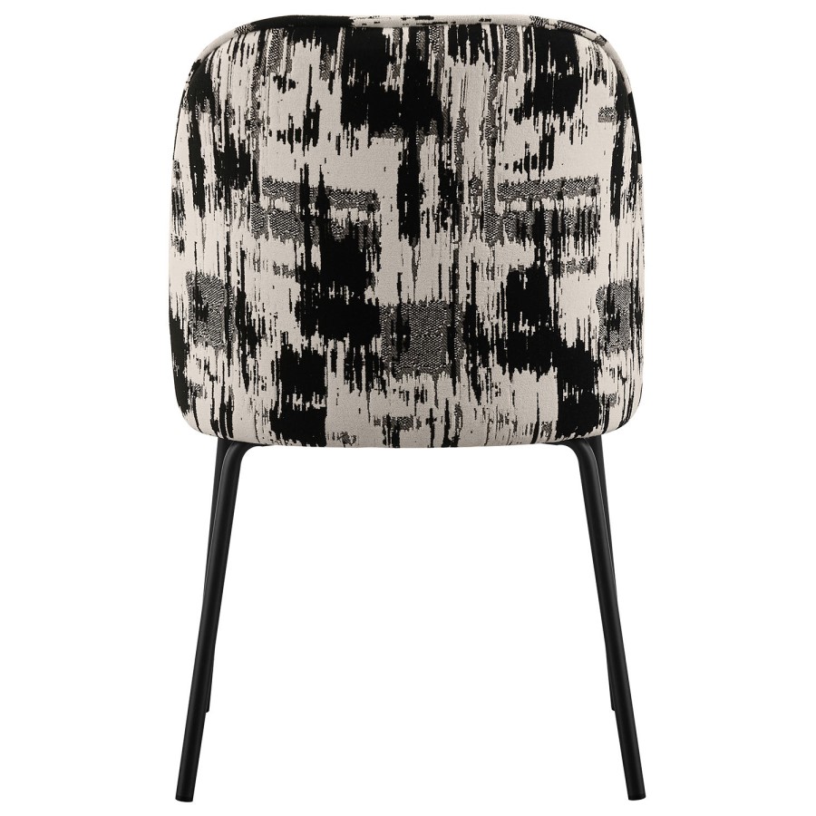 Set of 2 Cream and Black Jacquard Upholstered Curved Dining Chairs - Celia