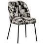 Set of 2 Cream and Black Jacquard Upholstered Curved Dining Chairs - Celia
