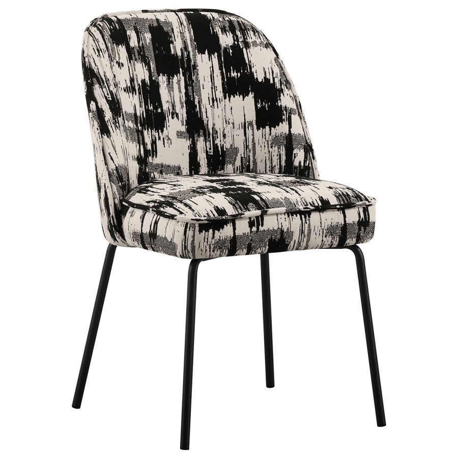 Set of 2 Cream and Black Jacquard Upholstered Curved Dining Chairs - Celia