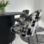 Set of 2 Cream and Black Jacquard Upholstered Curved Dining Chairs - Celia