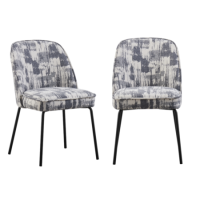 Set of 2 Cream and Grey Jacquard Fabric Dining Chairs - Colette