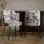 Set of 2 Cream and Grey Jacquard Upholstered Curved Dining Chairs - Celia