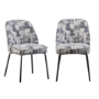 Set of 2 Cream and Grey Jacquard Fabric Dining Chairs - Colette