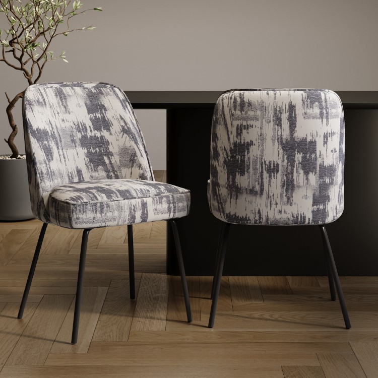 Set of 2 Cream and Grey Jacquard Upholstered Dining Chairs - Colette