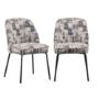 Set of 2 Cream and Grey Jacquard Fabric Dining Chairs - Colette