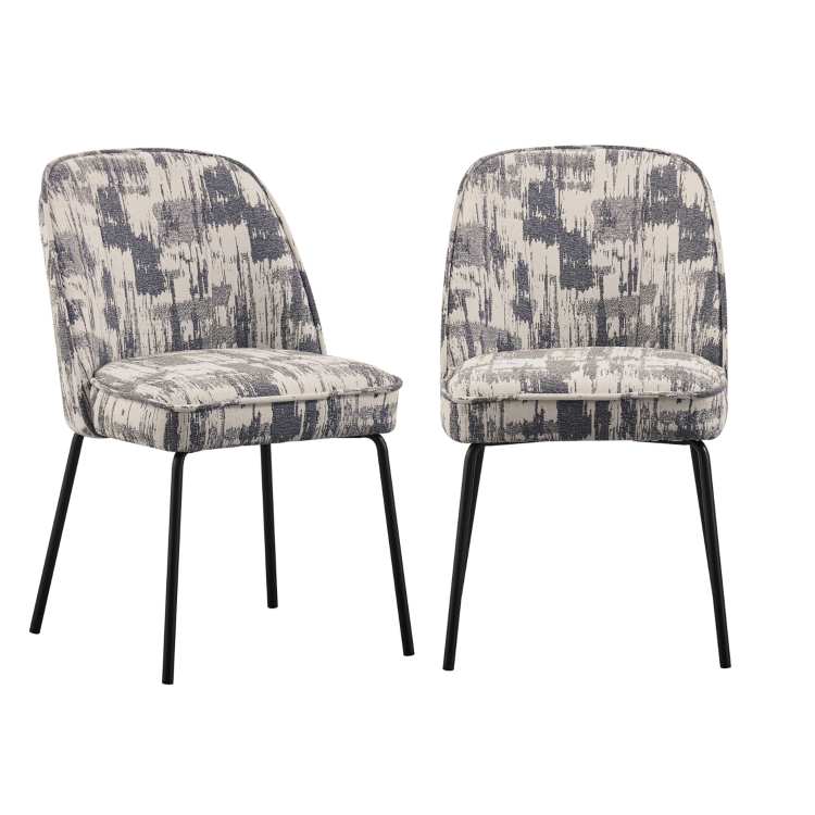 Set of 2 Cream and Grey Jacquard Upholstered Dining Chairs - Colette