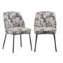 Set of 2 Cream and Grey Jacquard Upholstered Curved Dining Chairs - Celia